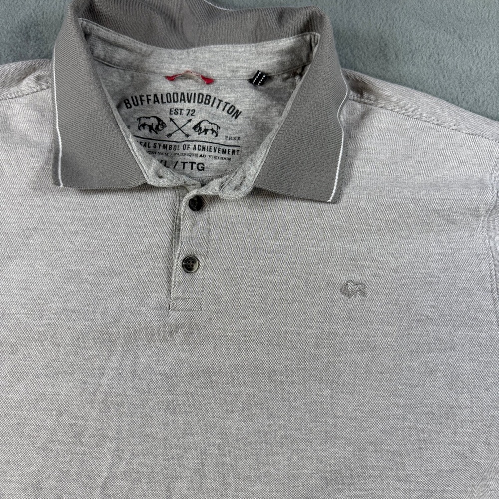 Buffalo David Bitton Mens XXL Gray Short Sleeve Pique Polo Shirt Contrast Collar